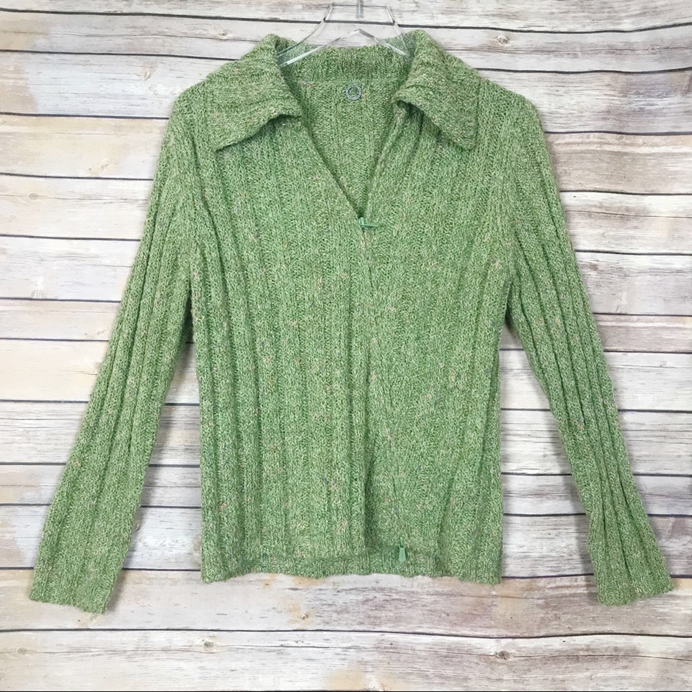 One Girl Who by Anthro | Green Quarter Zip Sweater